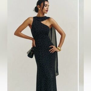 Elegant Black Polka Dot Evening Dress